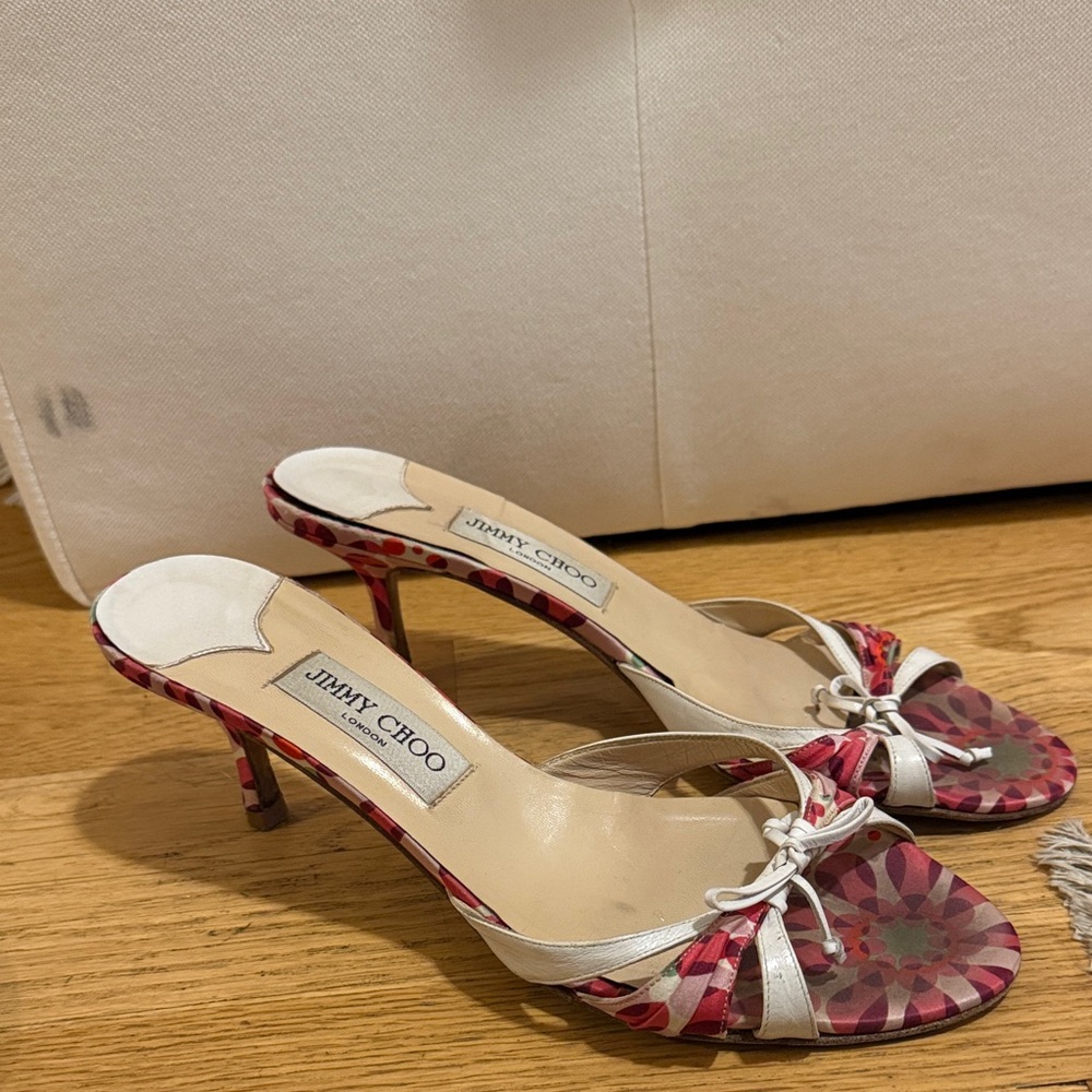 Jimmy Choo Red and Silver Patterned Heels